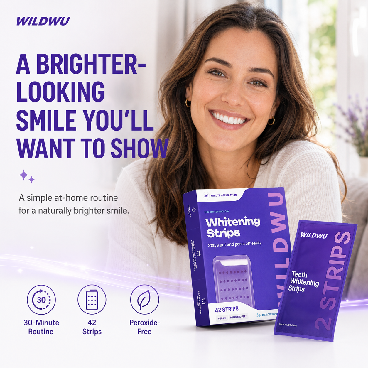 Wildwu Purple Teeth Whitening Strips - Non Sensitive Teeth Whitening - Peroxide-Free