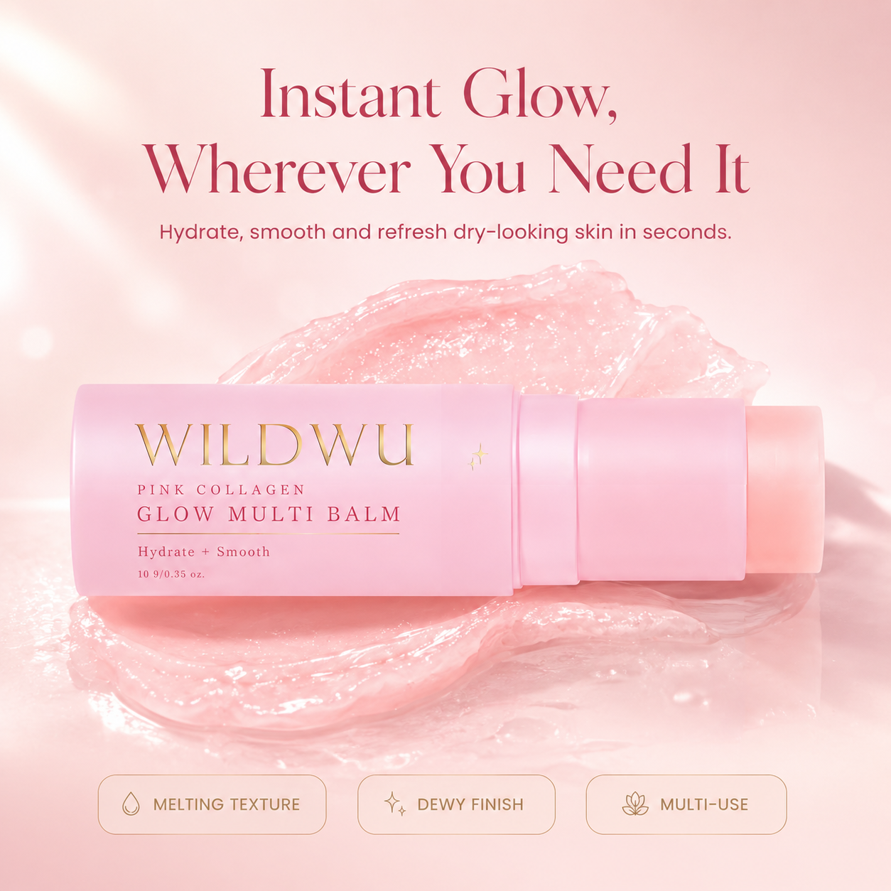 Wildwu Pink Collagen Glow Multi Balm for Under-Eyes, Smile Lines, Neck & Lips