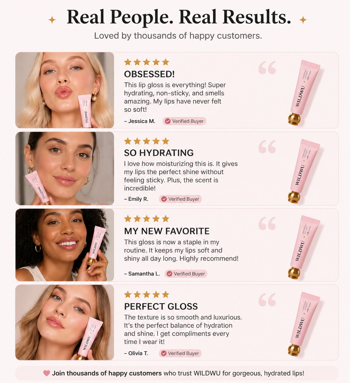 Wildwu Hydrating Lip Gloss - High Shine & Tinted, Infused with Hyaluronic Acid, Jojoba Oil & Shea Butter