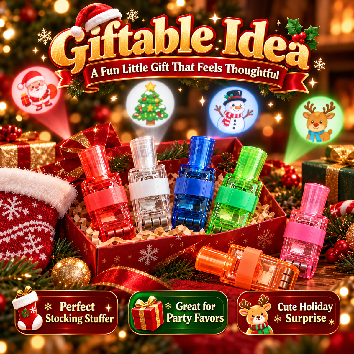 Christmas Finger Projector Lights – LED Santa & Snowman Toys, Stocking Stuffers & Party Favors
