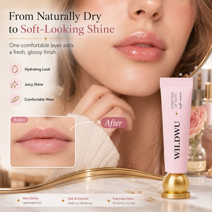 Wildwu Hydrating Lip Gloss - High Shine & Tinted, Infused with Hyaluronic Acid, Jojoba Oil & Shea Butter