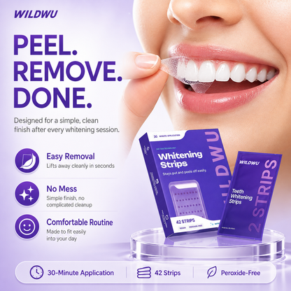 Wildwu Purple Teeth Whitening Strips - Non Sensitive Teeth Whitening - Peroxide-Free
