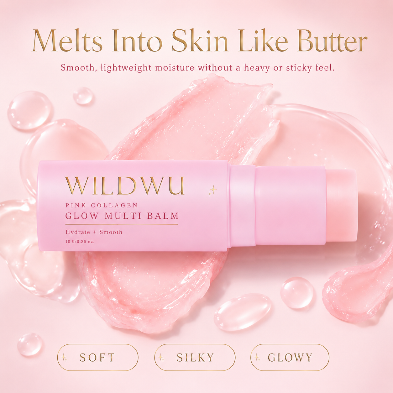 Wildwu Pink Collagen Glow Multi Balm for Under-Eyes, Smile Lines, Neck & Lips