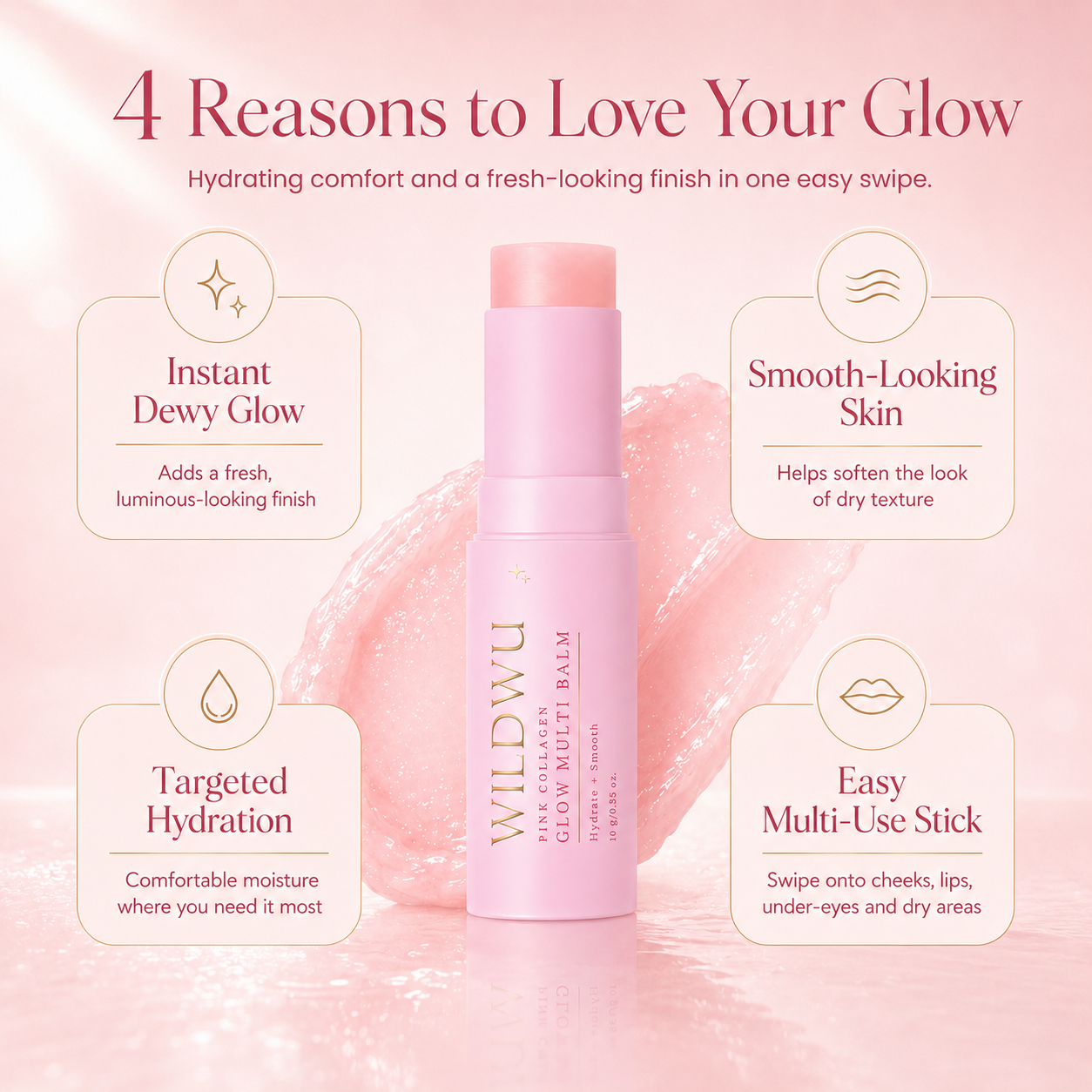 Wildwu Pink Collagen Glow Multi Balm for Under-Eyes, Smile Lines, Neck & Lips