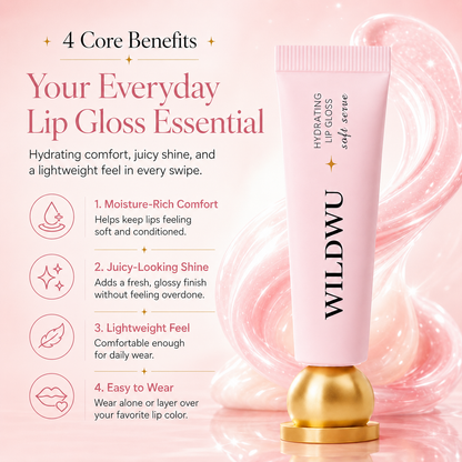 Wildwu Hydrating Lip Gloss - High Shine & Tinted, Infused with Hyaluronic Acid, Jojoba Oil & Shea Butter