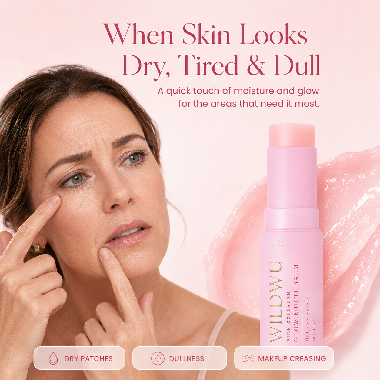 Wildwu Pink Collagen Glow Multi Balm for Under-Eyes, Smile Lines, Neck & Lips