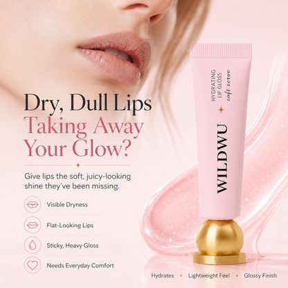 Wildwu Hydrating Lip Gloss - High Shine & Tinted, Infused with Hyaluronic Acid, Jojoba Oil & Shea Butter