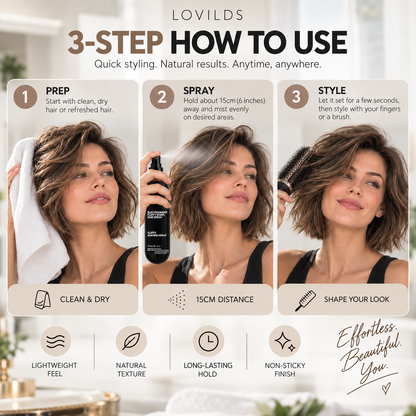 LOVILDS Peach Volumizing & Hold Hair Spray – Lightweight, Bouncy Volume & Long-Lasting Style
