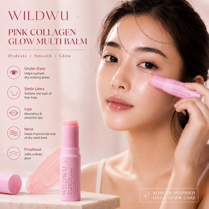 Wildwu Pink Collagen Glow Multi Balm for Under-Eyes, Smile Lines, Neck & Lips