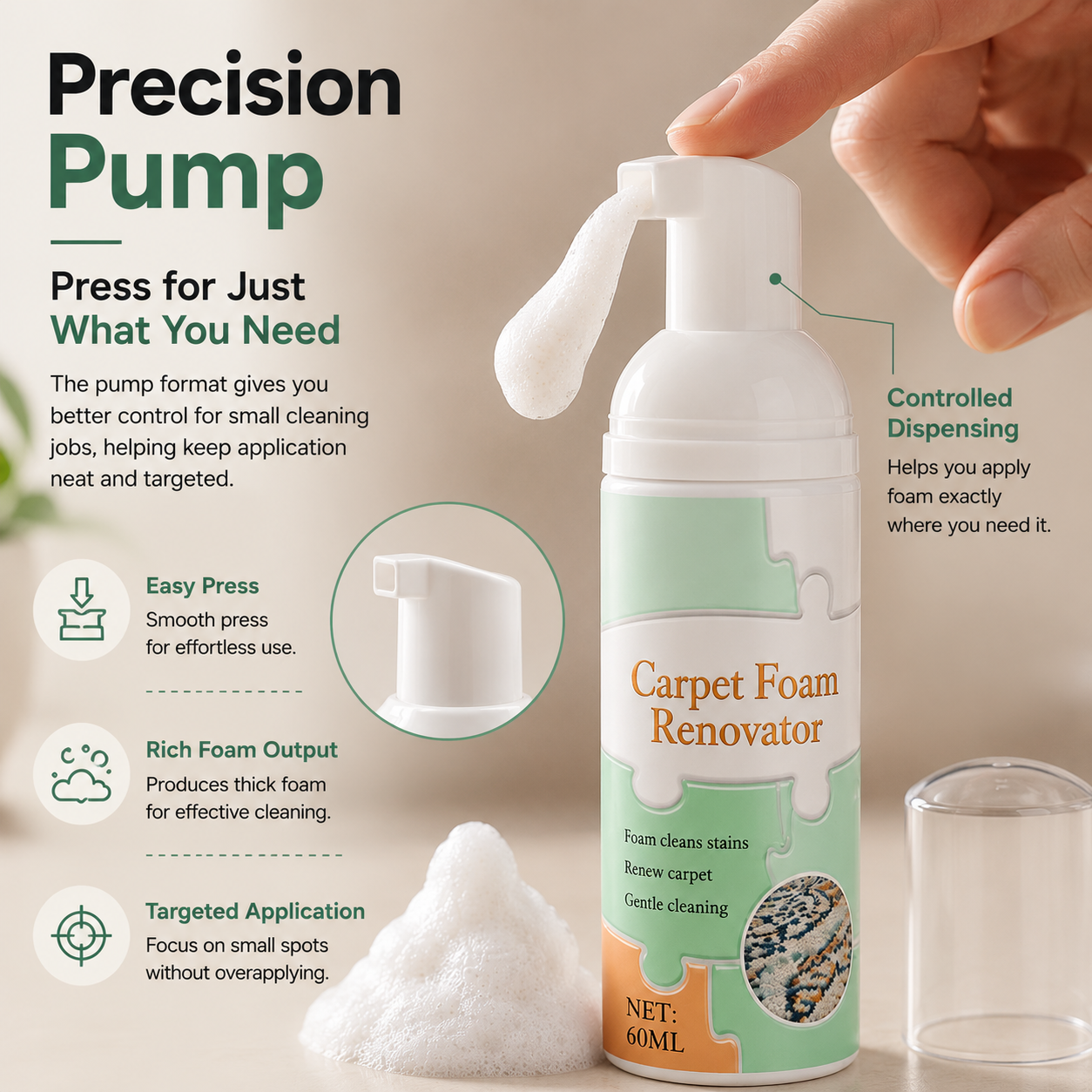 Waterless Carpet Foam Stain Remover – Deep Cleaning Without Washing