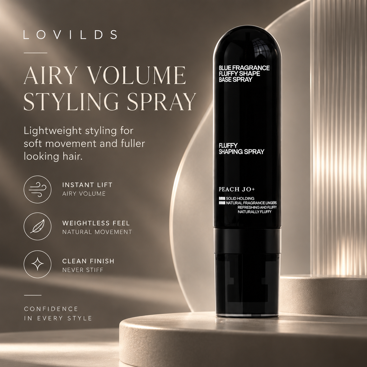 LOVILDS Peach Volumizing & Hold Hair Spray – Lightweight, Bouncy Volume & Long-Lasting Style