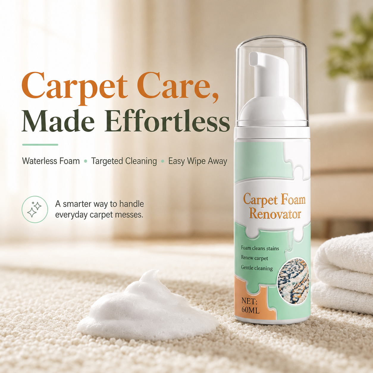 Waterless Carpet Foam Stain Remover – Deep Cleaning Without Washing