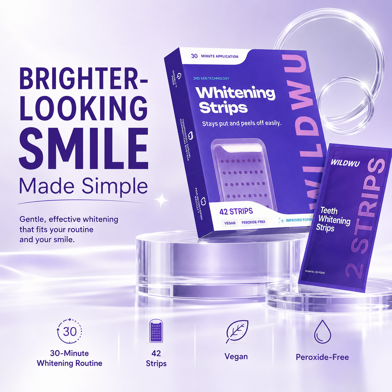 Wildwu Purple Teeth Whitening Strips - Non Sensitive Teeth Whitening - Peroxide-Free