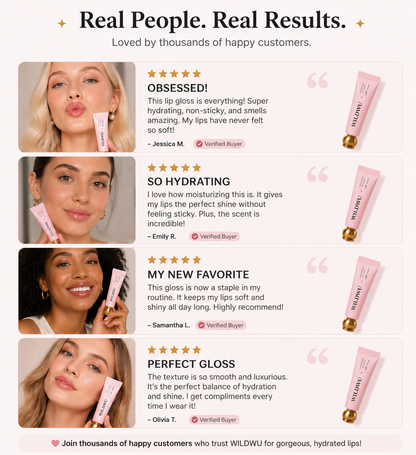 Wildwu Hydrating Lip Gloss - High Shine & Tinted, Infused with Hyaluronic Acid, Jojoba Oil & Shea Butter