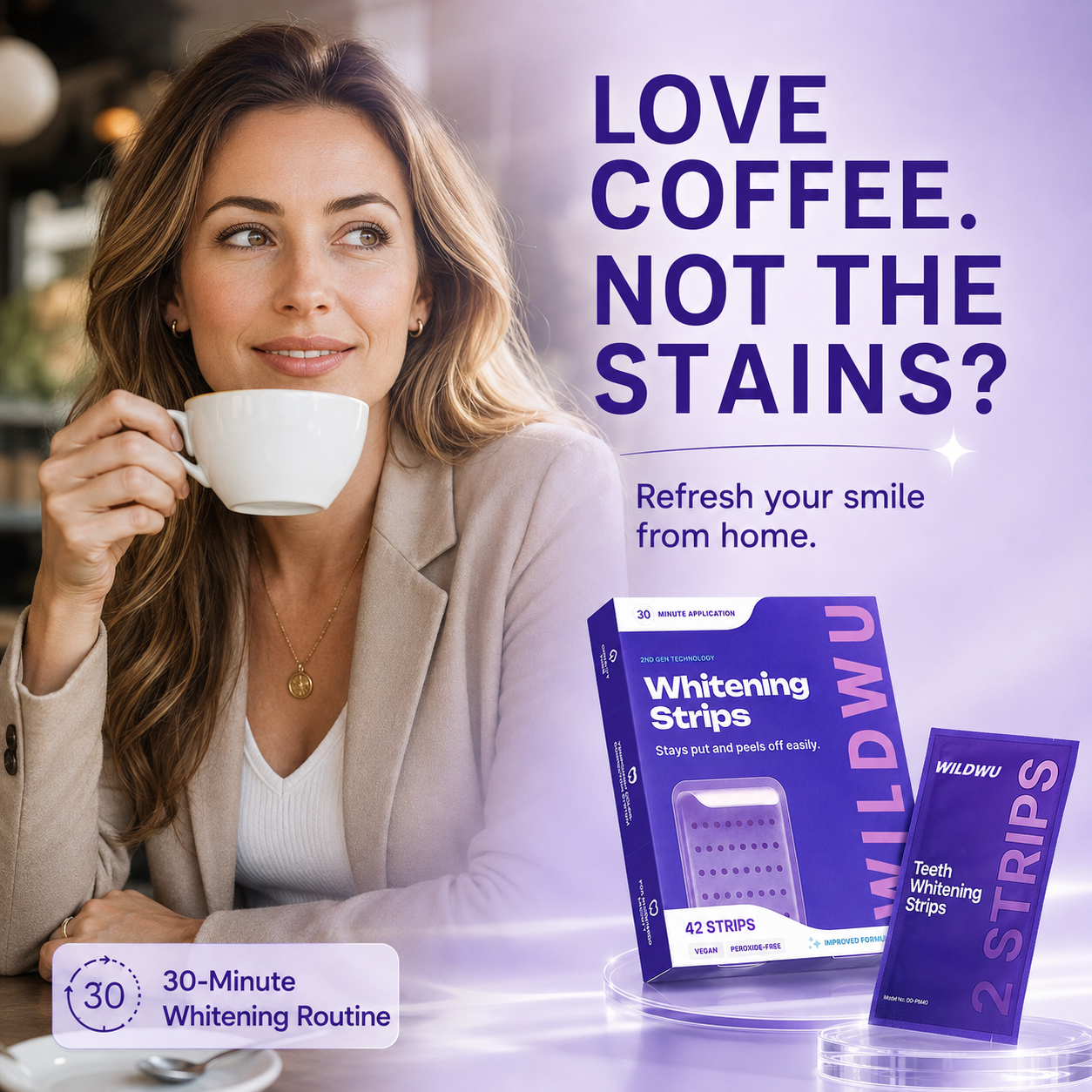 Wildwu Purple Teeth Whitening Strips - Non Sensitive Teeth Whitening - Peroxide-Free