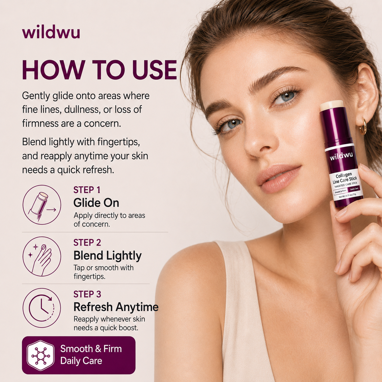 Wildwu™ Collagen Eye Balm Stick, Hydrating Under Eye Moisture Balm for Dry Fine Lines, Portable Eye Care Stick 9g