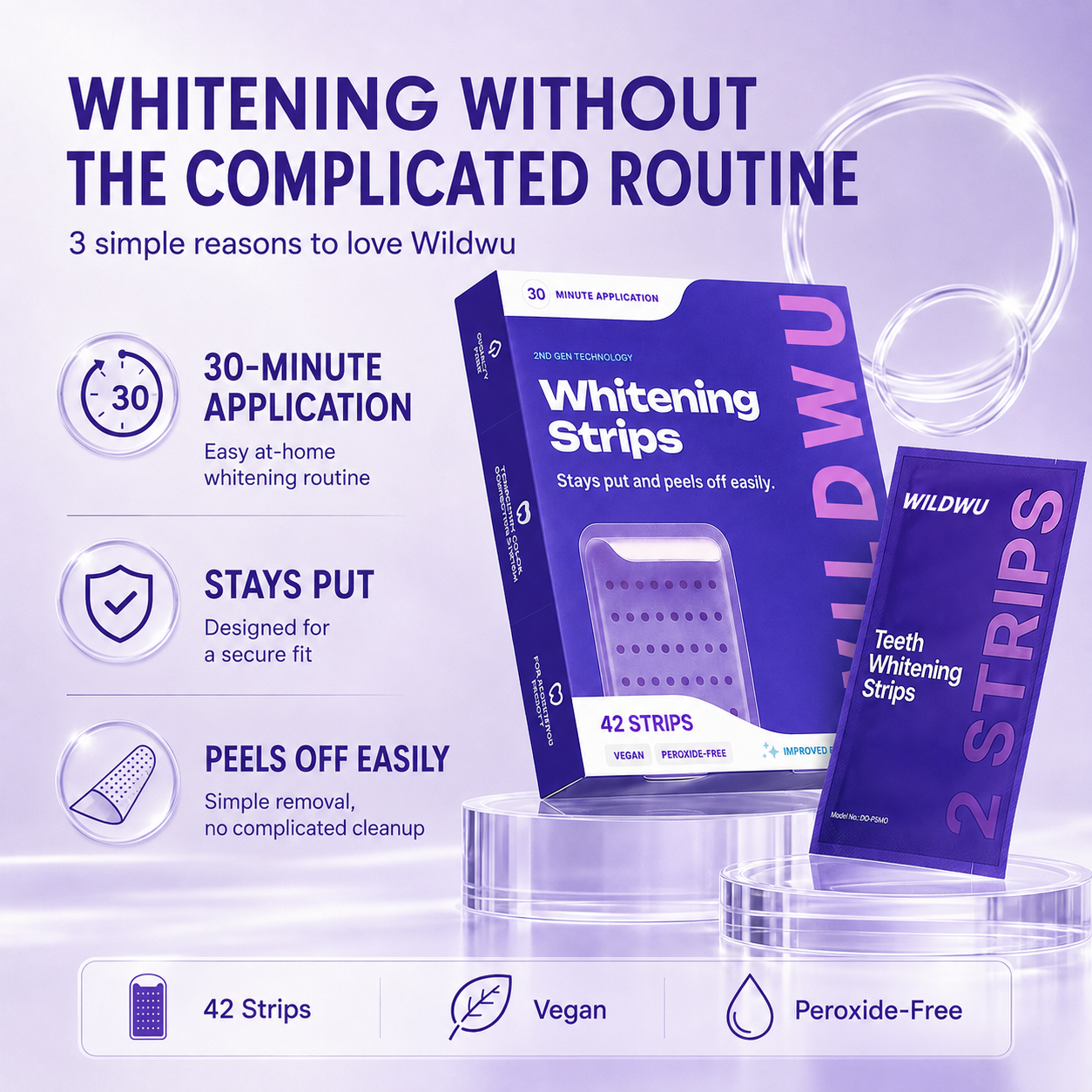 Wildwu Purple Teeth Whitening Strips - Non Sensitive Teeth Whitening - Peroxide-Free