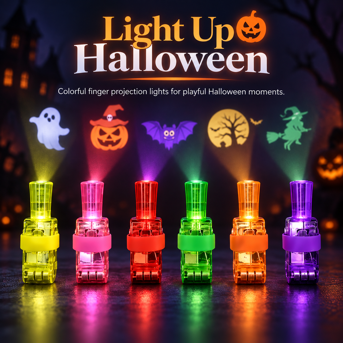 Halloween Finger Projector Lights – LED Ghost & Pumpkin Projection Toys for Kids, Party Favors & Trick-or-Treat