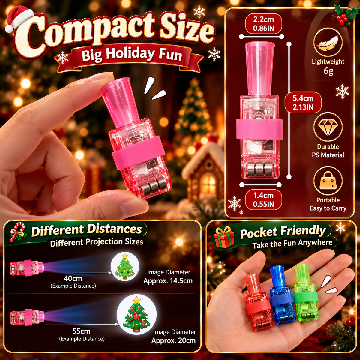 Christmas Finger Projector Lights – LED Santa & Snowman Toys, Stocking Stuffers & Party Favors