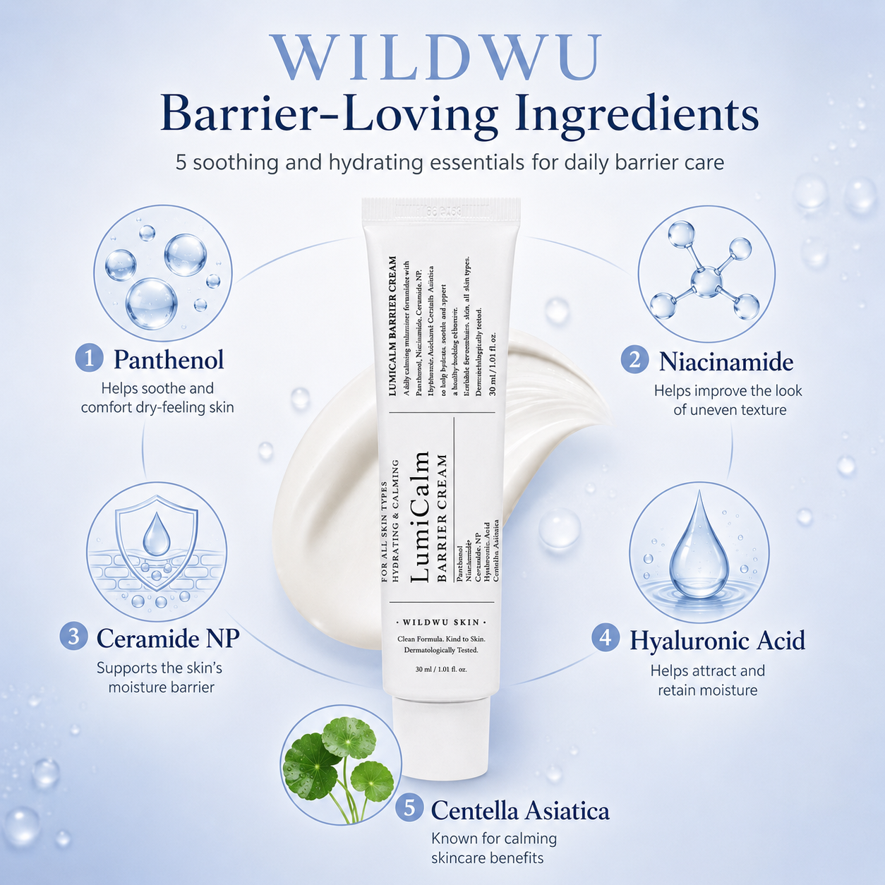 Wildwu™ LumiCalm Barrier Cream - Daily Face Moisturizer, Blemish Relief Care, Soothing Recovery, Vegan Korean Skincare