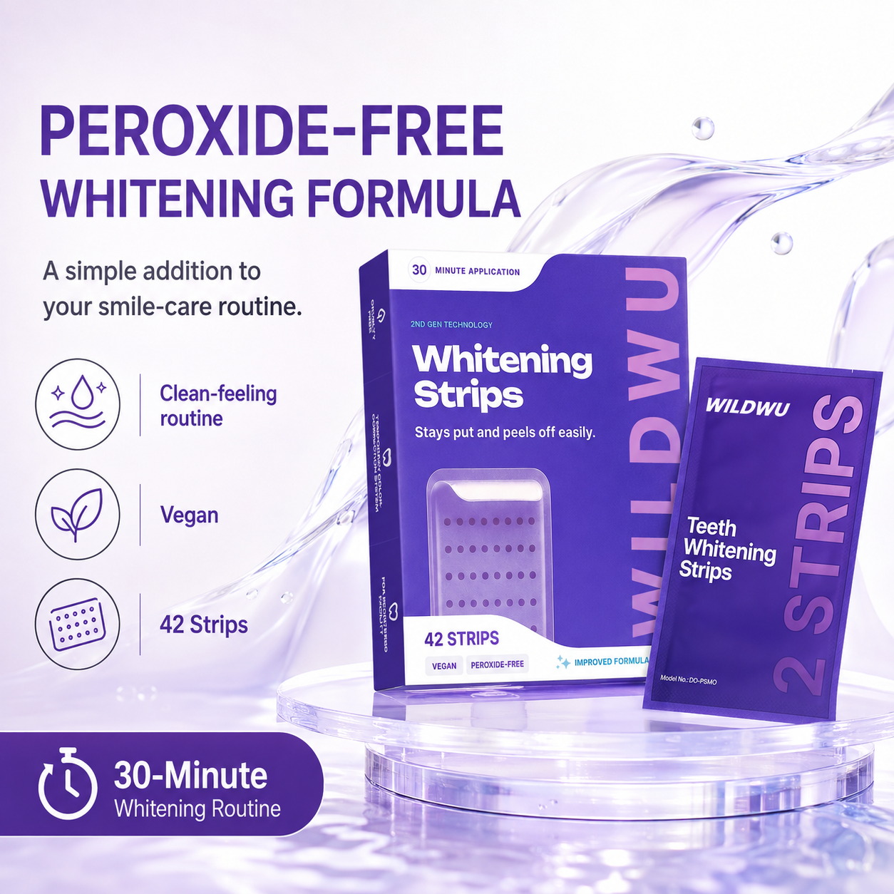 Wildwu Purple Teeth Whitening Strips - Non Sensitive Teeth Whitening - Peroxide-Free