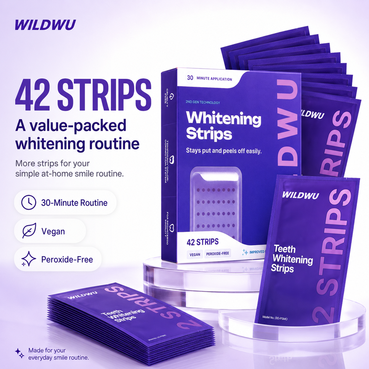 Wildwu Purple Teeth Whitening Strips - Non Sensitive Teeth Whitening - Peroxide-Free