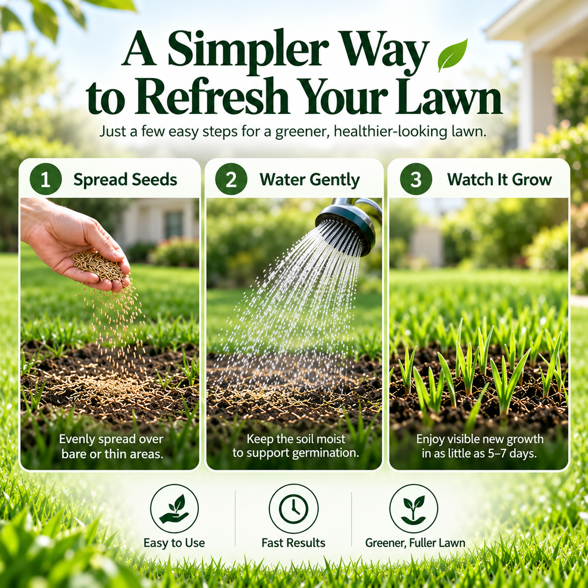 Quick Grow Grass Seed – Repair Bare Spots & Build a Thick Green Lawn