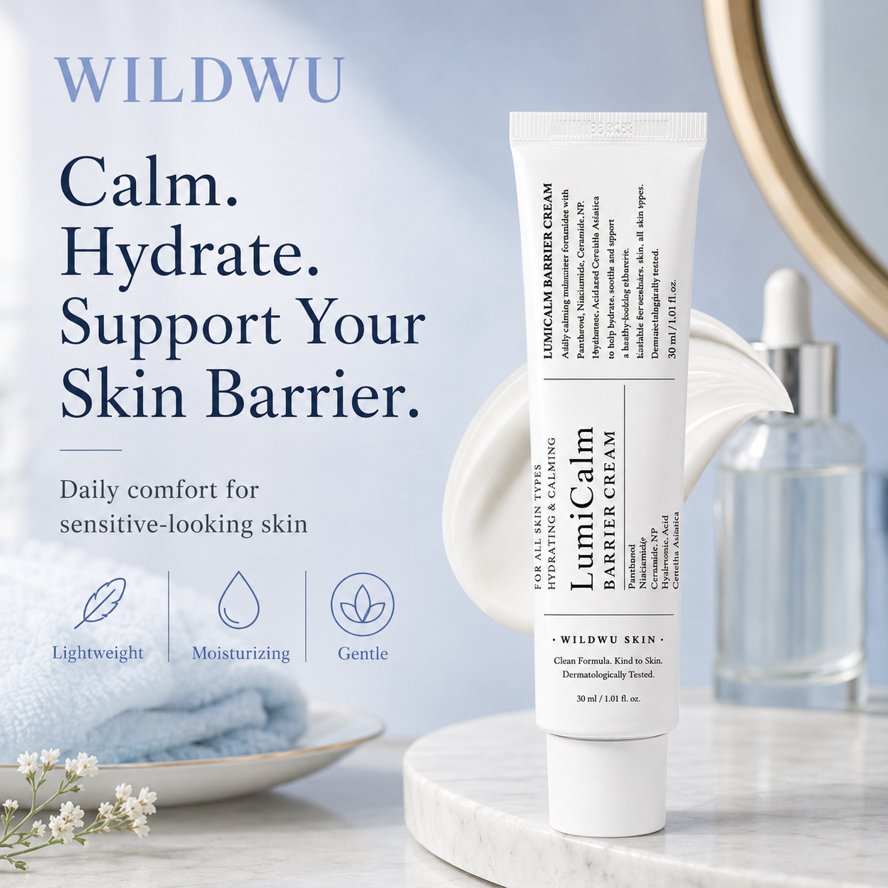 Wildwu™ LumiCalm Barrier Cream - Daily Face Moisturizer, Blemish Relief Care, Soothing Recovery, Vegan Korean Skincare