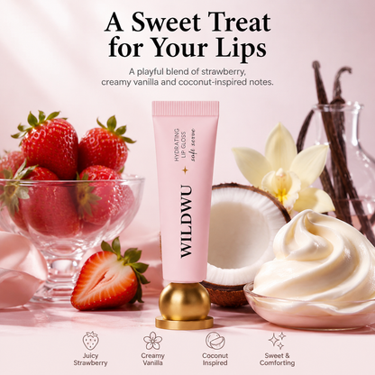 Wildwu Hydrating Lip Gloss - High Shine & Tinted, Infused with Hyaluronic Acid, Jojoba Oil & Shea Butter