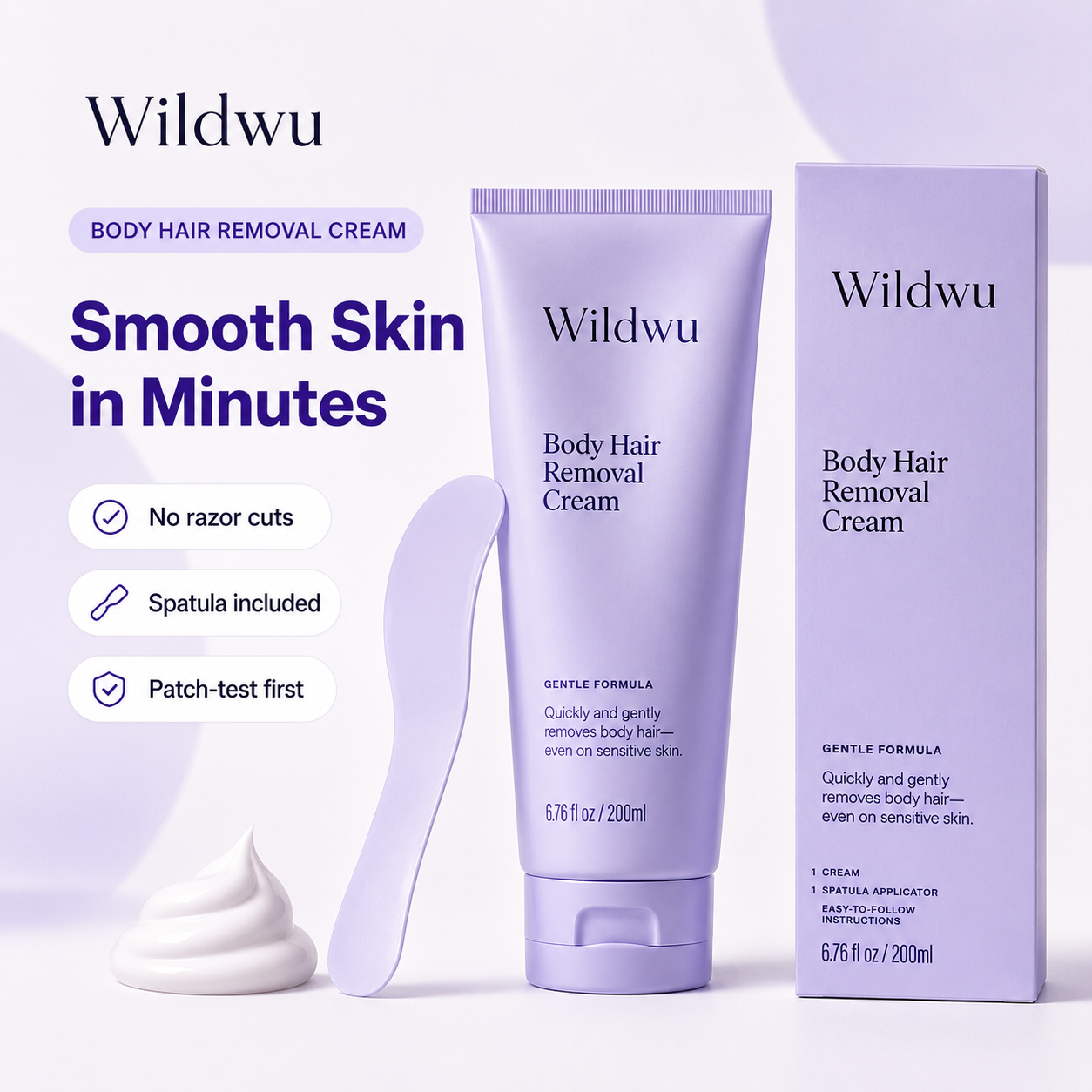 Wildwu™ 200ml Body Hair Removal Cream, Designed for Sensitive Skin, Unisex Gentle Formula, Smooth Results Last Up to 7 days, Body hair remover for women